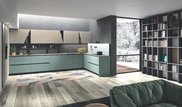 Mia cucina con snack tavolo penisola, basi in laminato olmo - immagine 10
