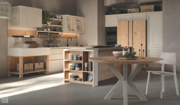 Cottage cucina con isola in legno di rovere massello o legno di abete - immagine 10