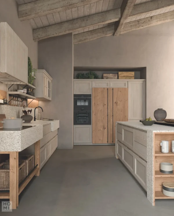 Cottage cucina con isola in legno di rovere massello o legno di abete - immagine 9