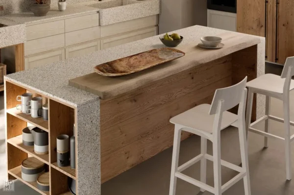 Cottage cucina con isola in legno di rovere massello o legno di abete - immagine 3
