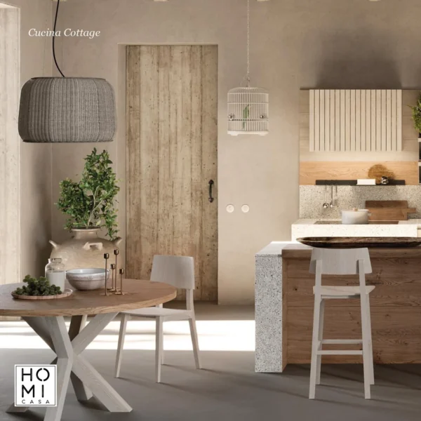 Cottage cucina con isola in legno di rovere massello o legno di abete - immagine 7