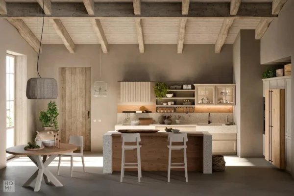 Cottage cucina con isola in legno di rovere massello o legno di abete - immagine 4
