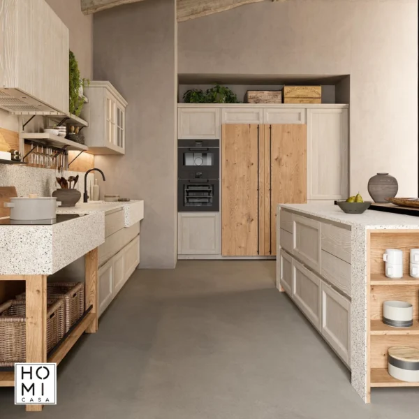 Cottage cucina con isola in legno di rovere massello o legno di abete - immagine 5