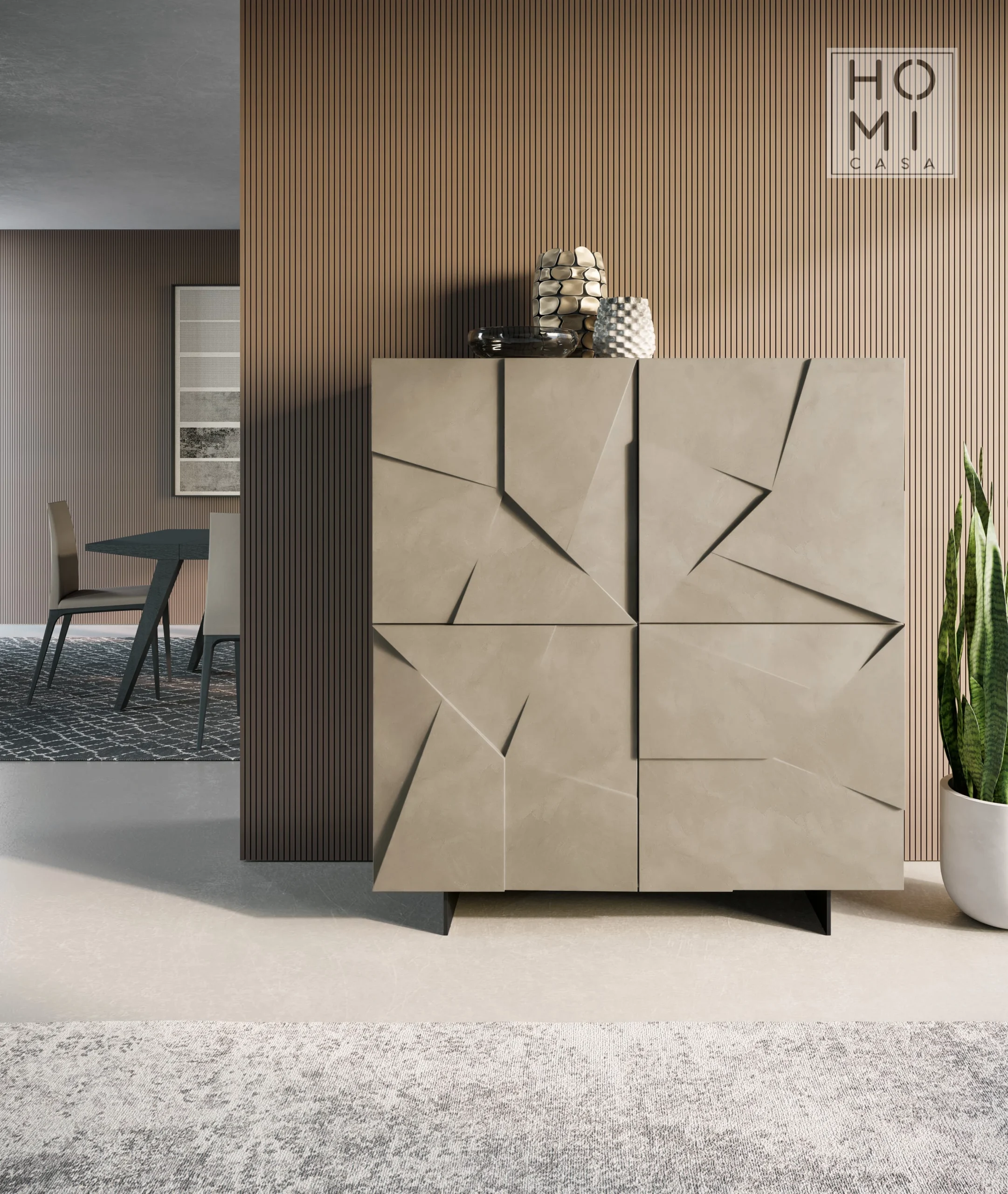 Credenza moderna con ante dal taglio obliquo