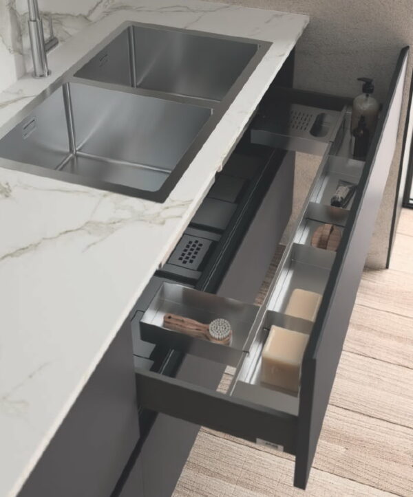Erika 01 cucina lineare con living in laminato colore ombra - immagine 4