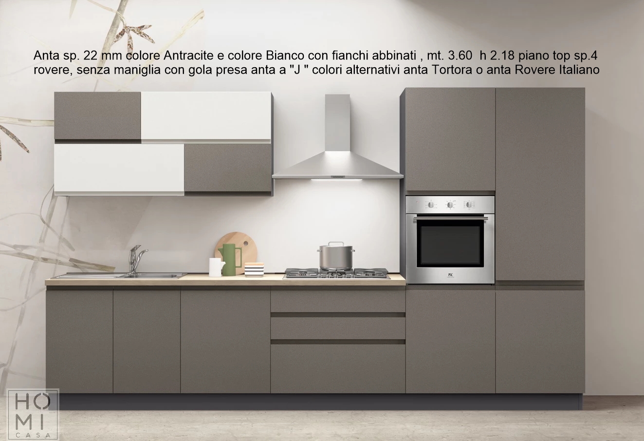 Cucina moderna per seconda casa o appartamento in affitto di metri 3.60 diversi colori e materiali - immagine 10