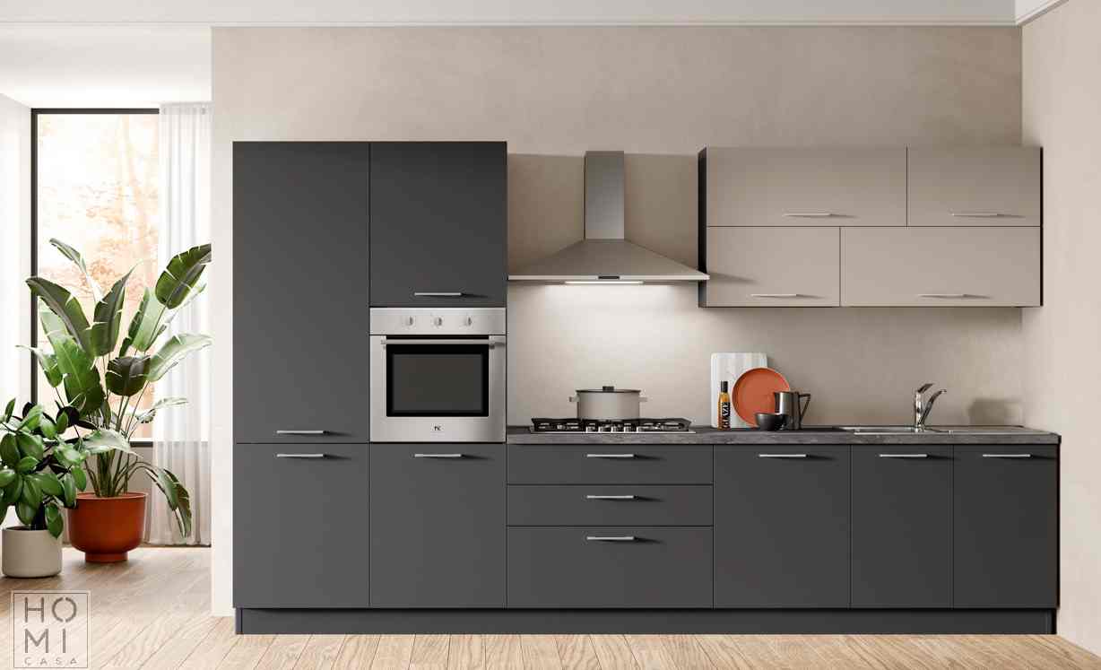 Cucina moderna per seconda casa o appartamento in affitto di metri 3.60 diversi colori e materiali